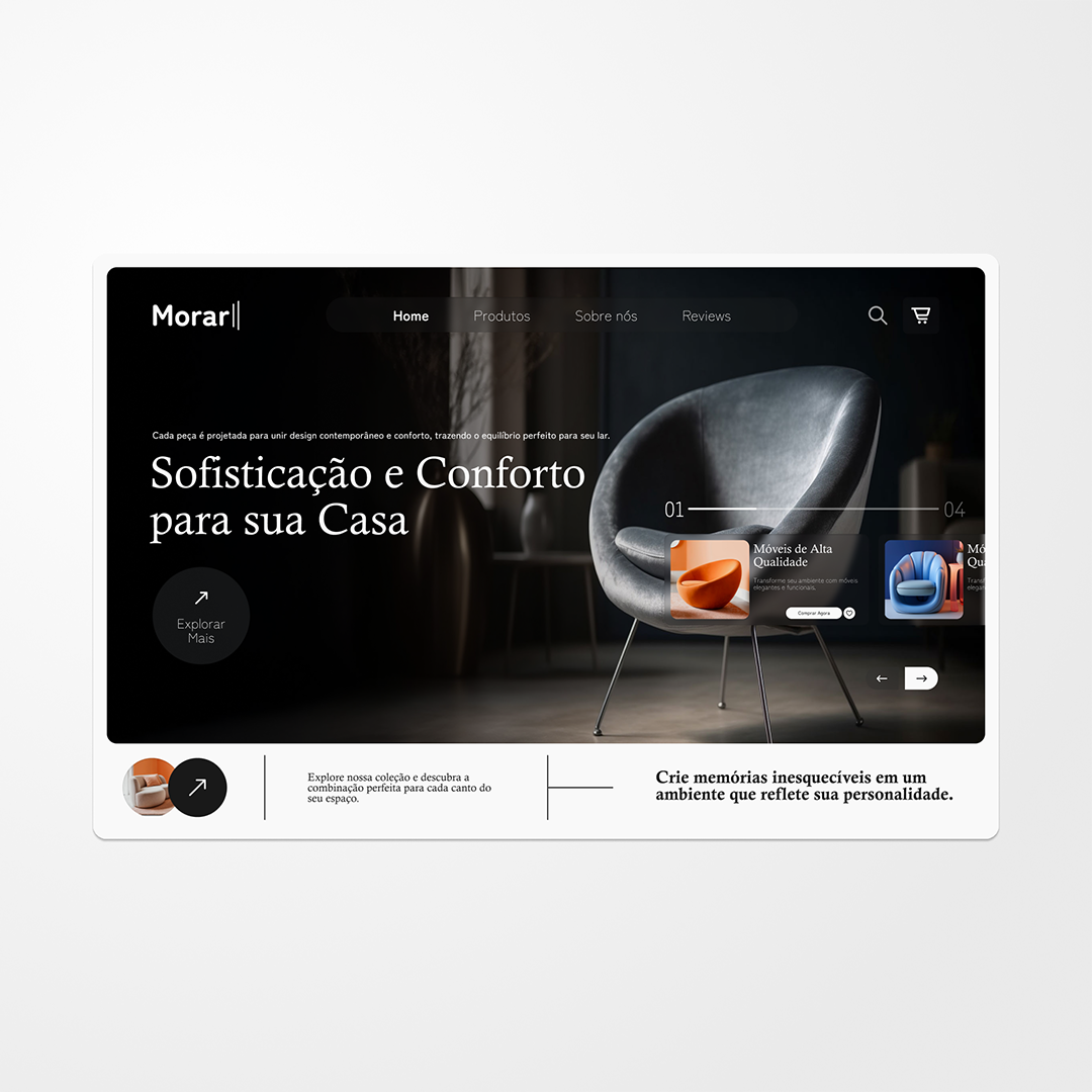 Utilizei uma fotografia de alta qualidade como plano de fundo para criar uma atmosfera imersiva. A sobreposição de texto com uma fonte serifada (